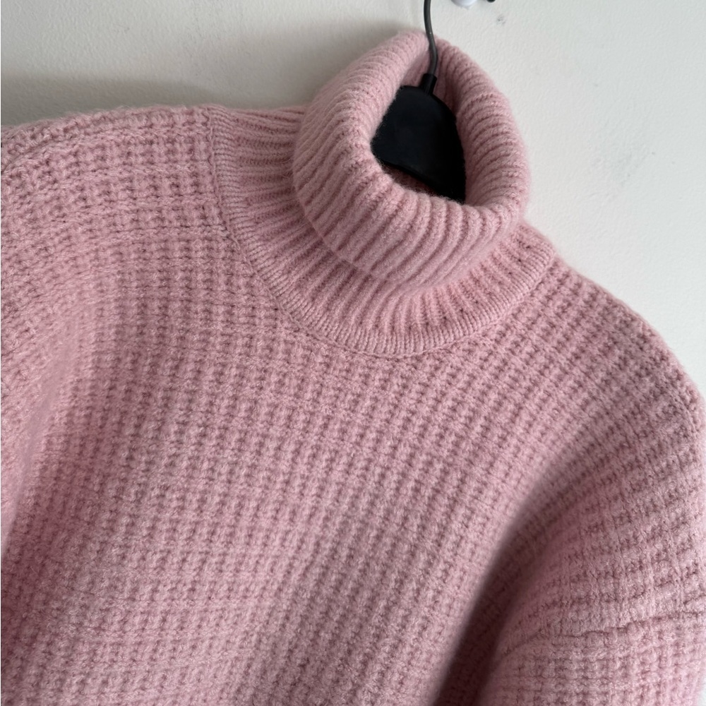 For Love & Lemons  ‘Madeline’ Turtleneck Crop Sweater  large pink waffle knit - Picture 13 of 16